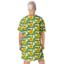 Load image into Gallery viewer, &quot;Garden Blooms in Style: Yellow Rose T-Shirt Dress - Your Chic Wardrobe Essential&quot;
