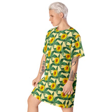 Load image into Gallery viewer, &quot;Petals of Grace: Yellow Rose T-Shirt Dress - Elevate Your Casual Couture&quot;
