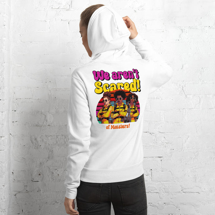 We Are Not Scared women black hoodie, Fearless ladies apparel, Bold hoodie designs, Empowering women's fashion, Statement pullovers, Courageous streetwear, Unique female outerwear, Edgy black hooded sweatshirt, Fearlessness clothing, Women's empowerment hoodies, Strong women fashion, Confident street style, Inspirational hooded tops, Brave ladies pullovers, Bold feminist outerwear
