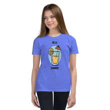 Load image into Gallery viewer, &quot;Back view of Hello Summer heather columbia blue T-shirt&quot;
